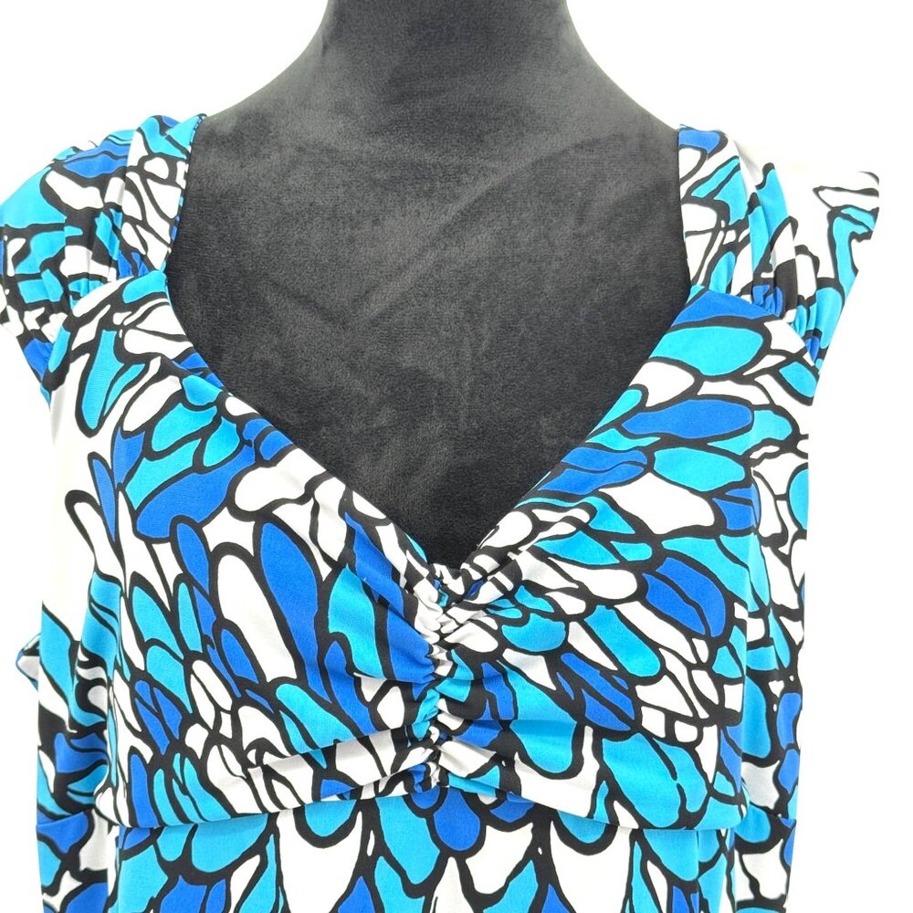 Slinky Brand‎ Y2K Babydoll Dress Womens XL Empire Blue Floral USA Shift Stretch